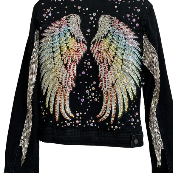 (H-224) Black Stretch Denim Jacket Size S - Picture 6 of 12